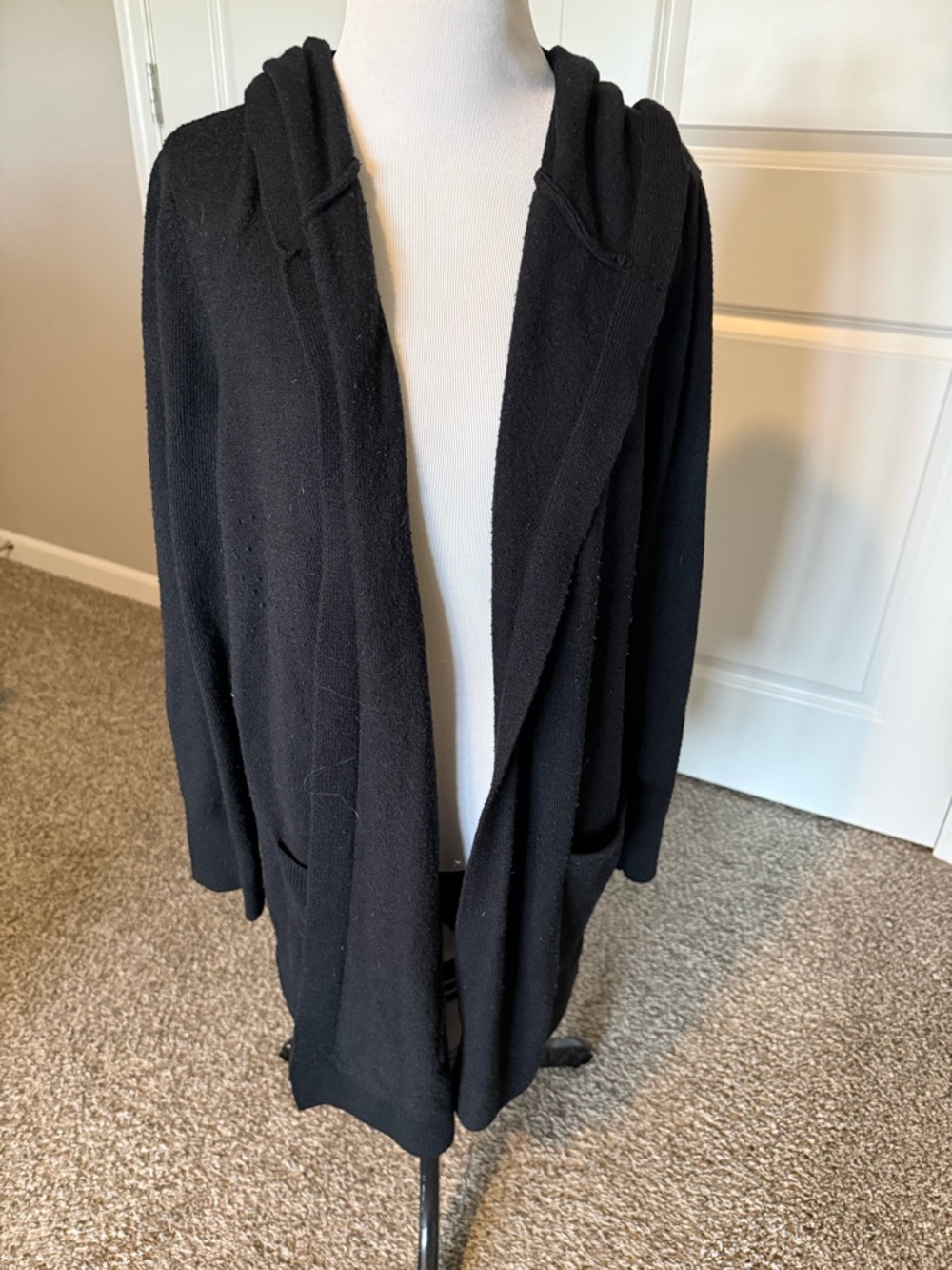 LOFT Black Hooded Open-Front Cardigan with Pockets
